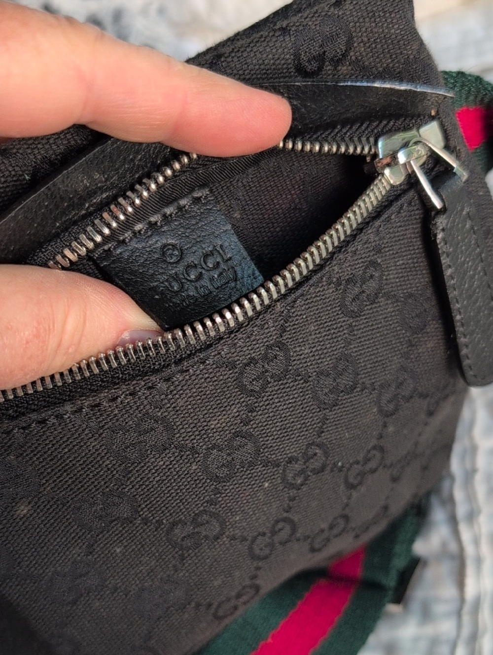 Gucci Black GG Monogram Hip or Side Body Bag with Signature Web Strap - Picture 5 of 12